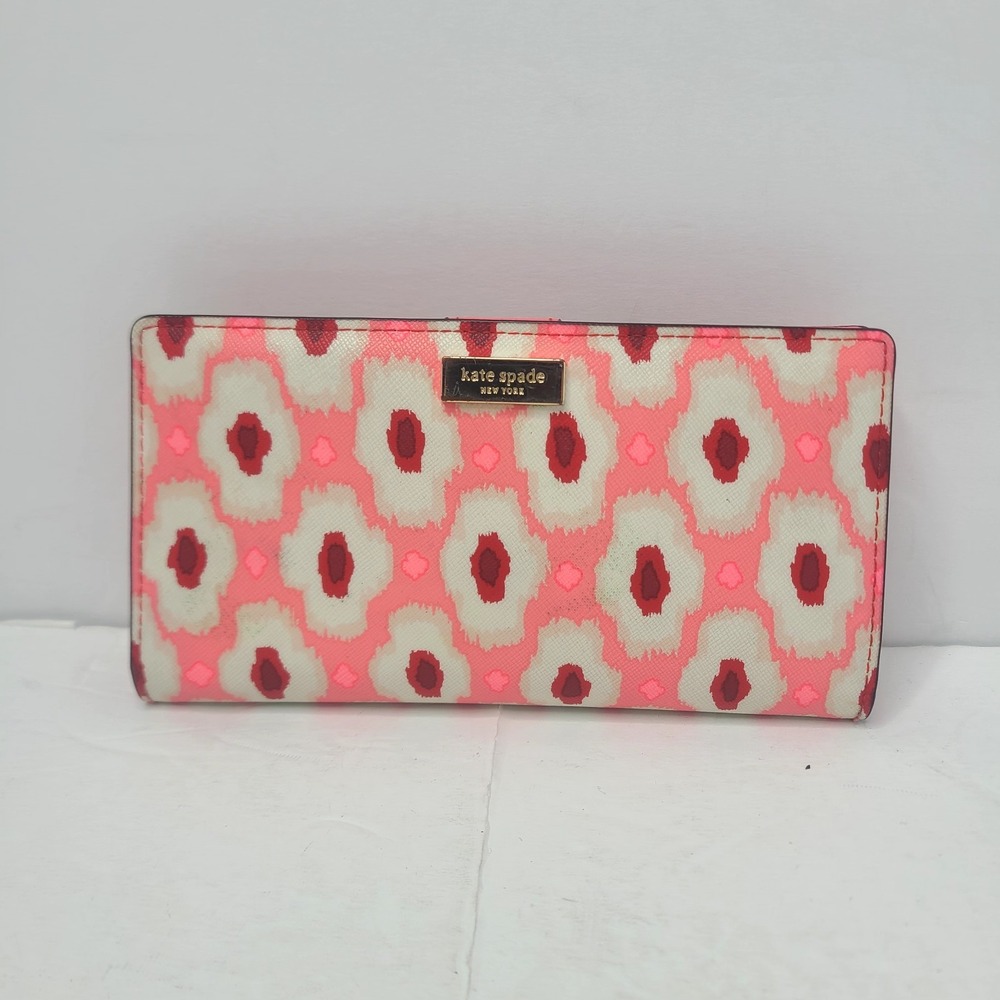 Kate Spade Laurel Way Stacy Wallet Slim Bifold Hot Pink Abstract